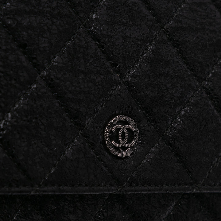 CC Quilted Crinkled Patent Wallet On Chain Black - Gaby Paris