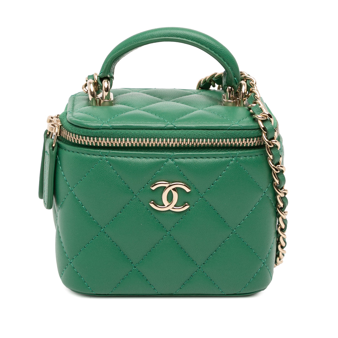 Chanel CC Matelassé Vanity avec chaîne Mini Cuir d'agneau Vert