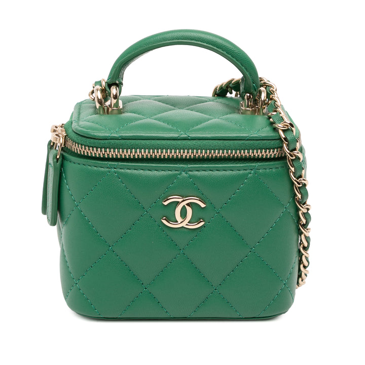 Chanel CC Matelassé Vanity avec chaîne Mini Cuir d'agneau Vert