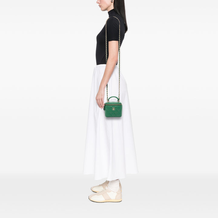 Chanel CC Matelassé Vanity avec chaîne Mini Cuir d'agneau Vert