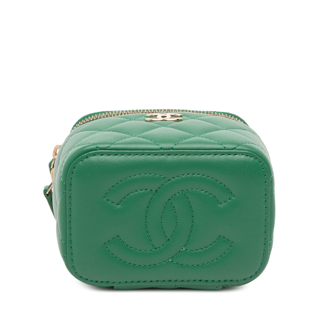 Chanel CC Matelassé Vanity avec chaîne Mini Cuir d'agneau Vert