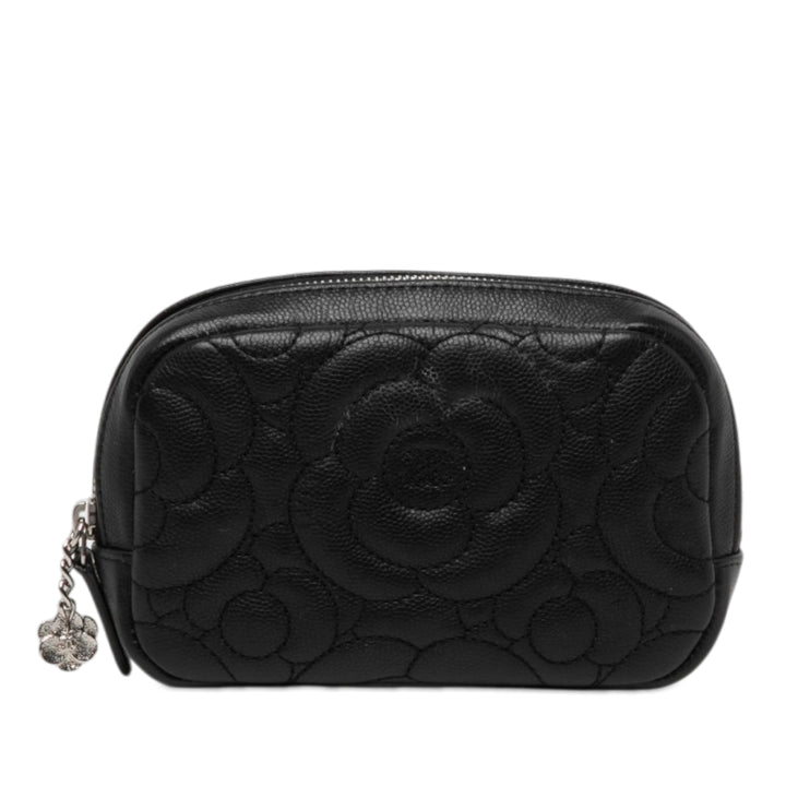 Chanel CC Matelassé Camellia Pochette Cuir caviar Noir – vue principale – GABY PARIS
