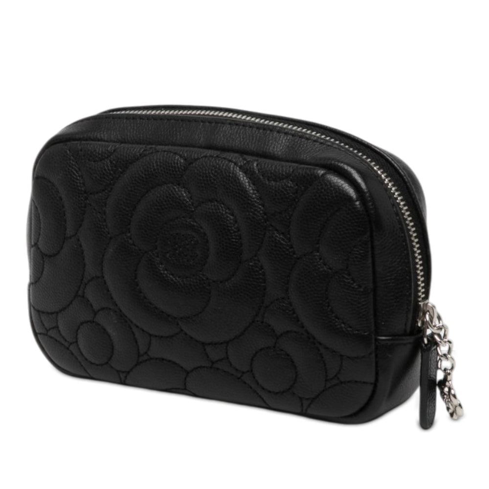 Chanel CC Matelassé Camellia Pochette Cuir caviar Noir – vue 2 – GABY PARIS