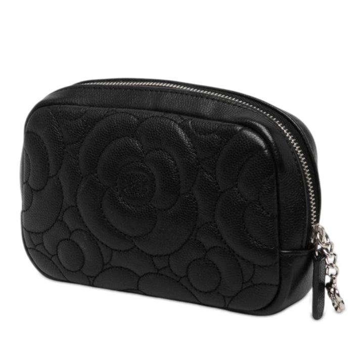 Chanel CC Matelassé Camellia Pochette Cuir caviar Noir – vue 2 – GABY PARIS