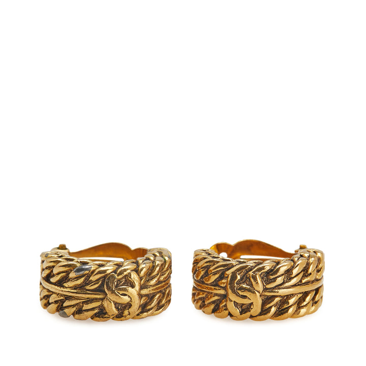 Chanel Doré Plated CC Hoop Clip on Boucle d’oreilles Doré