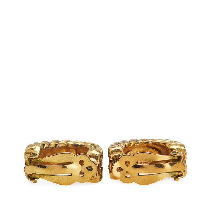 Chanel Doré Plated CC Hoop Clip on Boucle d’oreilles Doré