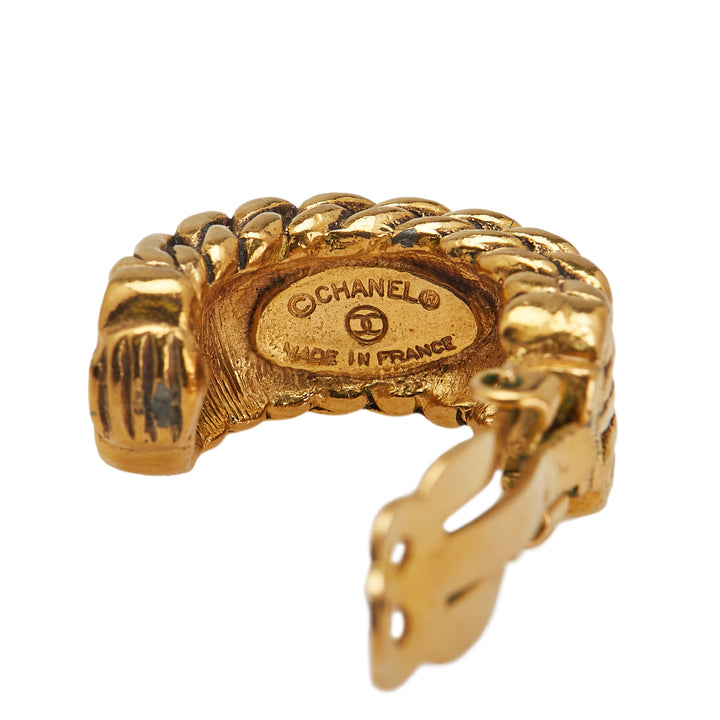 Chanel Doré Plated CC Hoop Clip on Boucle d’oreilles Doré