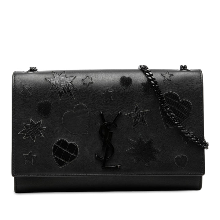 Star et Heart Patchwork Monochrome Kate Sac Moyen Cuir de veau Noir