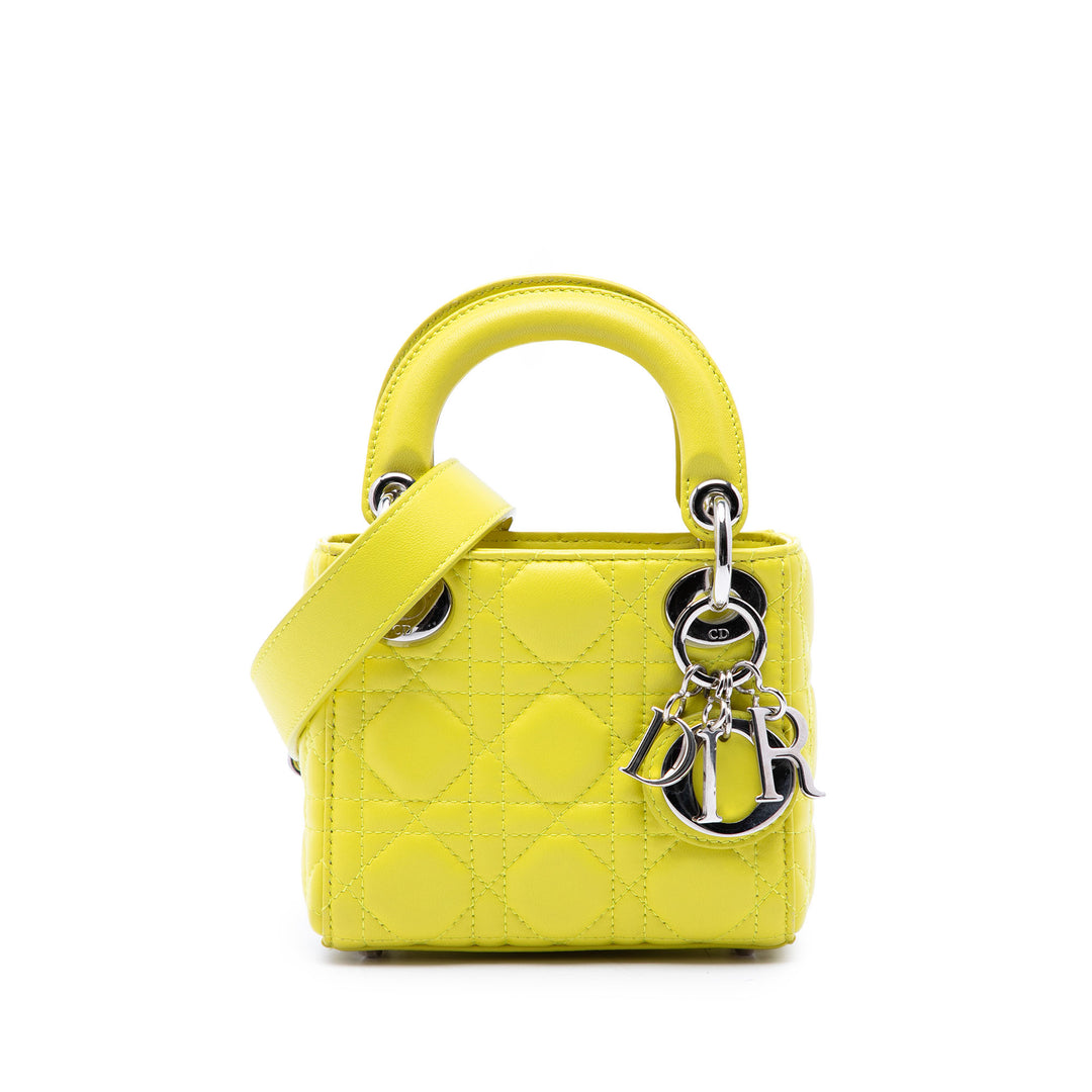 Dior Lady Dior Cannage Micro Cuir d'agneau Jaune – vue principale – GABY PARIS