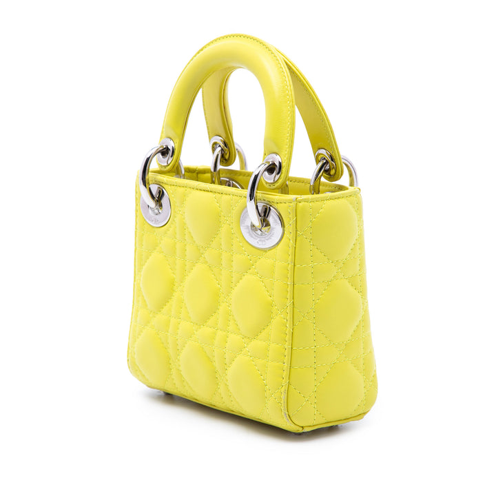 Dior Lady Dior Cannage Micro Cuir d'agneau Jaune – vue 2 – GABY PARIS