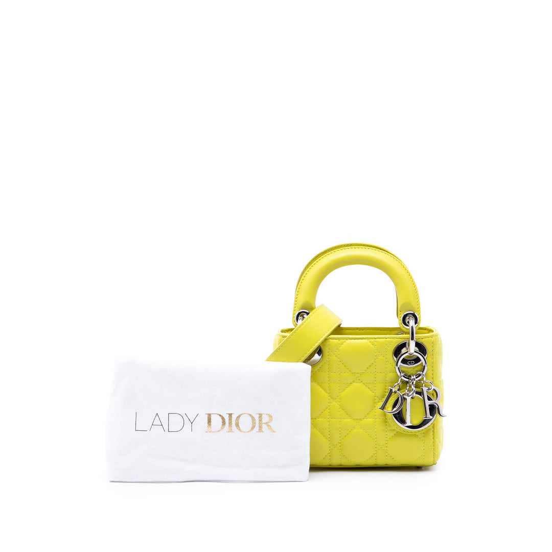 Dior Lady Dior Cannage Micro Cuir d'agneau Jaune – vue 7 – GABY PARIS