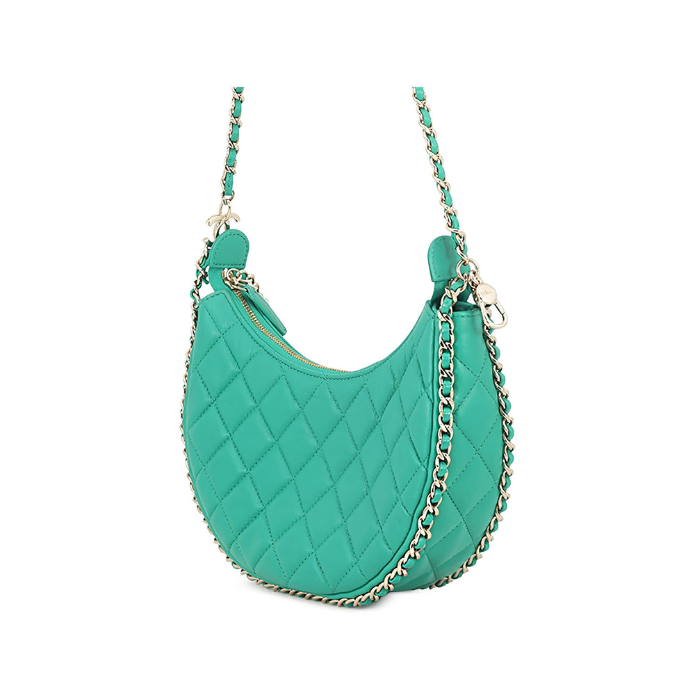Chanel Matelassé Sac rond à chaîne Hook Hobo Sac Petit Cuir d'agneau Vert – vue 2 – GABY PARIS