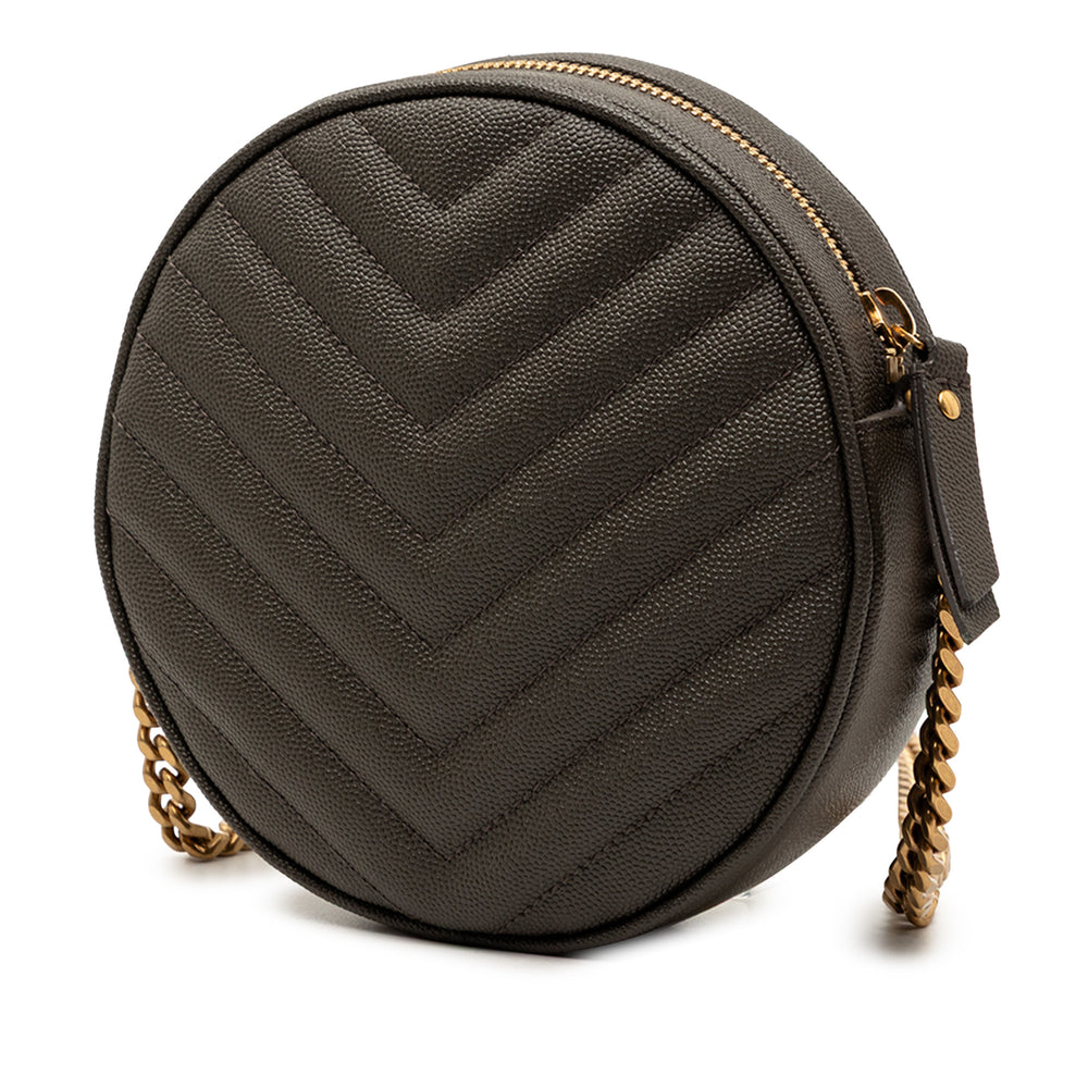 Saint Laurent Chevron Grain De Poudre Rond Vinyle Sac caméra Gris – vue 2 – GABY PARIS