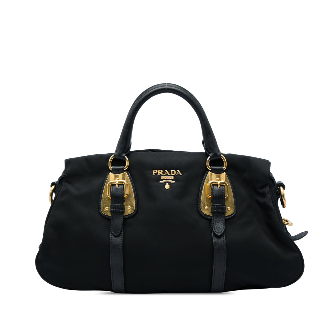 Prada Sac à main Souple Veau à finitions Tessuto Noir – vue principale – GABY PARIS