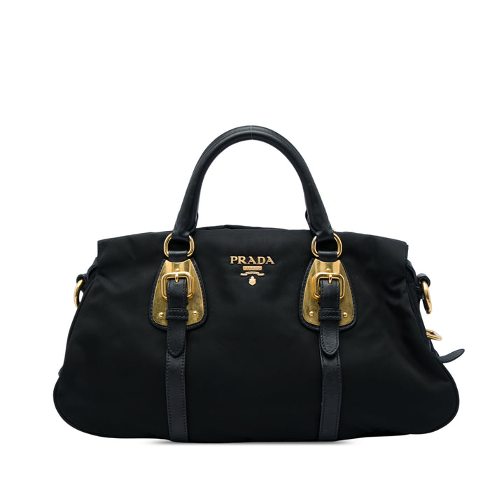 Prada Sac à main Souple Veau à finitions Tessuto Noir – vue principale – GABY PARIS