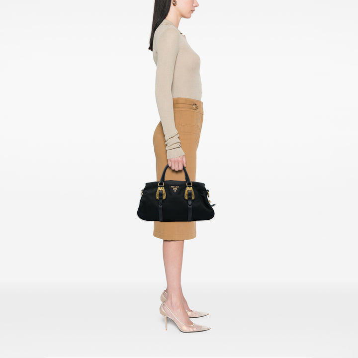 Prada Sac à main Souple Veau à finitions Tessuto Noir – vue 5 – GABY PARIS