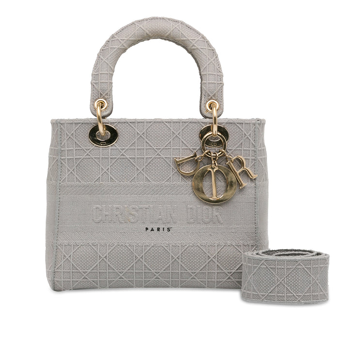 Dior Medium brodé Toile Cannage Lady D Lite