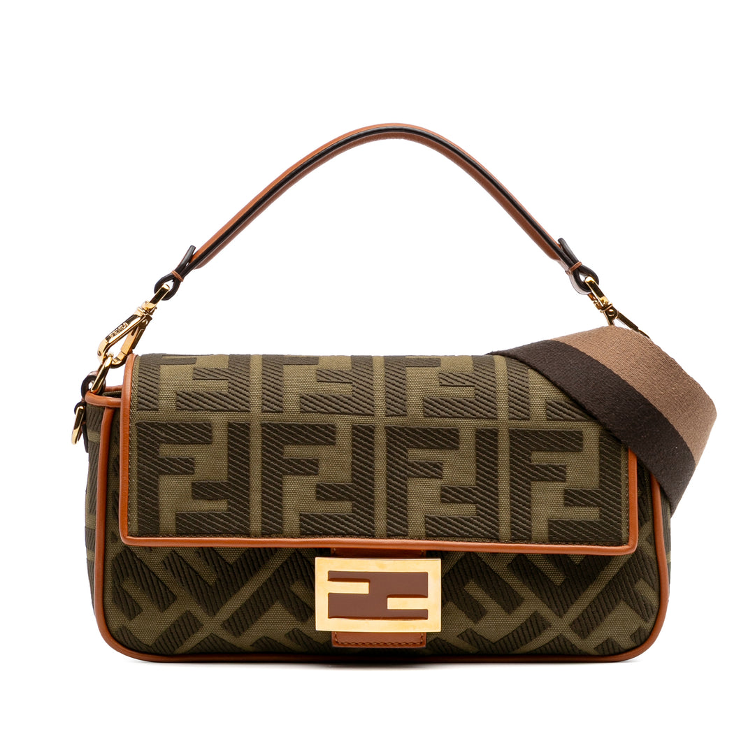 Zucca Embroidered Canvas Baguette Satchel Brown - Gaby Paris
