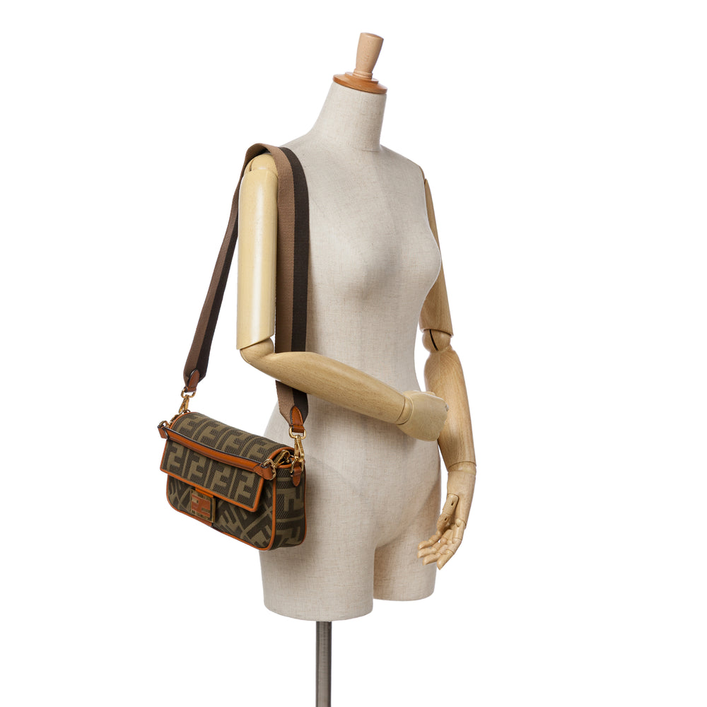 Zucca Embroidered Canvas Baguette Satchel Brown - Gaby Paris