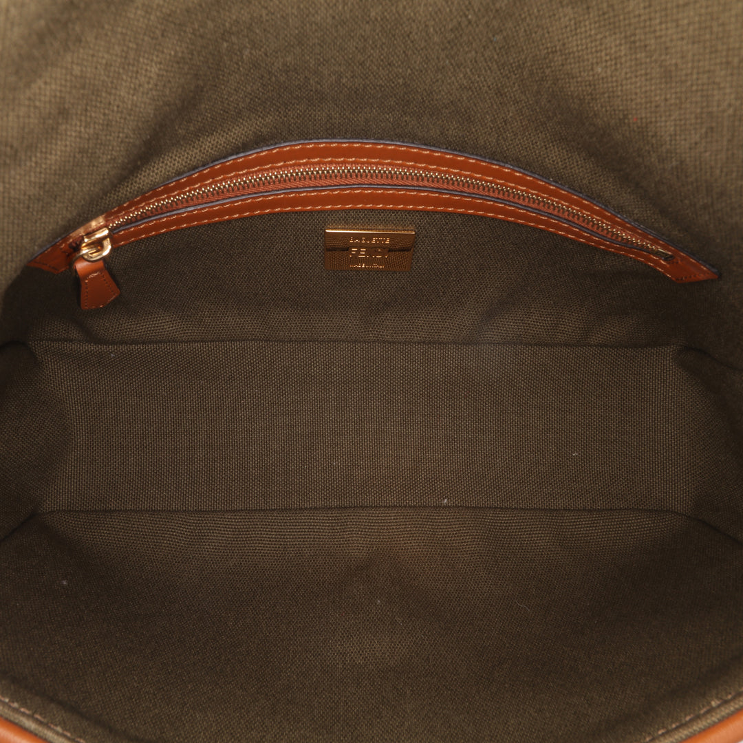 Zucca Embroidered Canvas Baguette Satchel Brown - Gaby Paris