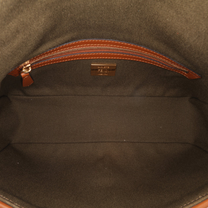 Zucca Embroidered Canvas Baguette Satchel Brown - Gaby Paris