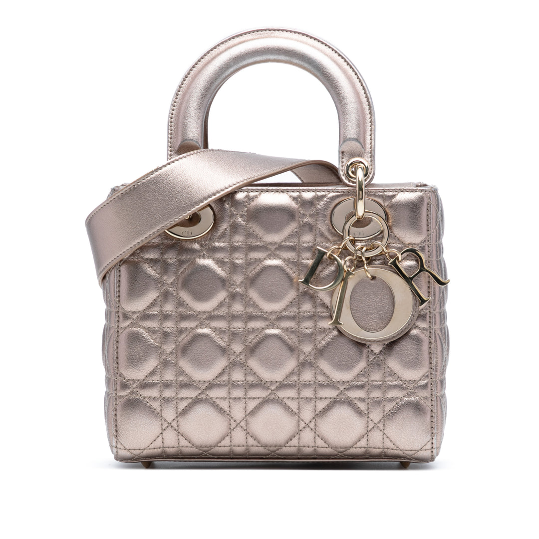 Dior Small Métallisé Cuir d’agneau Cannage My ABCDior Lady Dior Doré – GABY PARIS Authentique