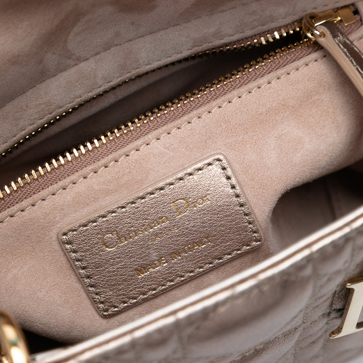 Dior Small Métallisé Cuir d’agneau Cannage My ABCDior Lady Dior Doré – GABY PARIS Authentique