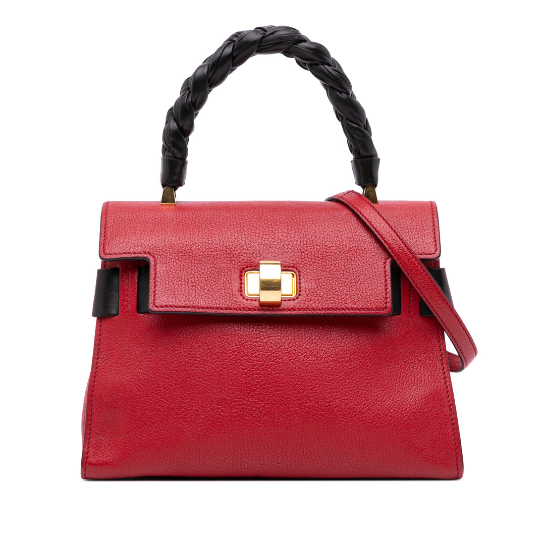 Bicolor Goatskin Madras Click Top Handle Bag Red - Gaby Paris