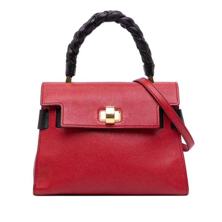 Bicolor Goatskin Madras Click Top Handle Bag Red - Gaby Paris