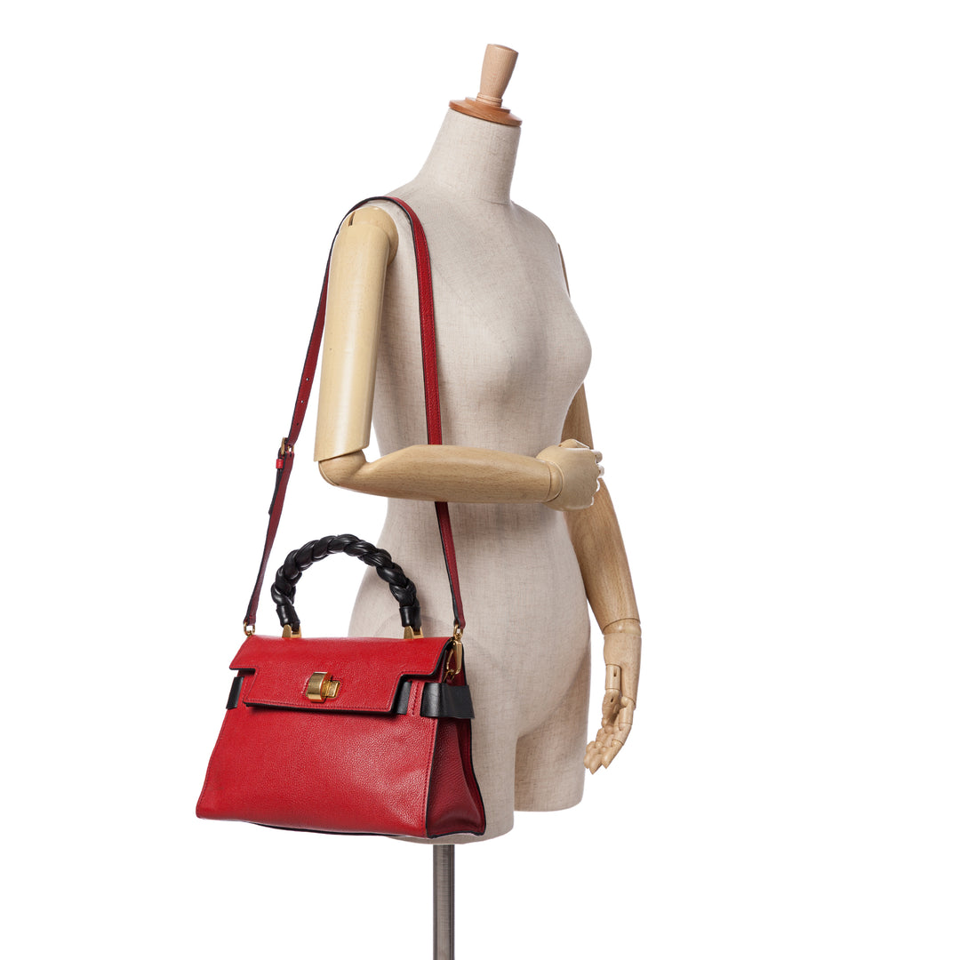 Bicolor Goatskin Madras Click Top Handle Bag Red - Gaby Paris