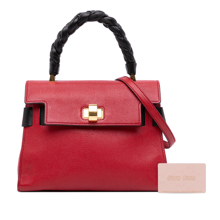 Bicolor Goatskin Madras Click Top Handle Bag Red - Gaby Paris