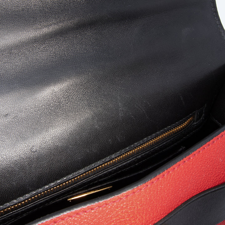 Bicolor Goatskin Madras Click Top Handle Bag Red - Gaby Paris