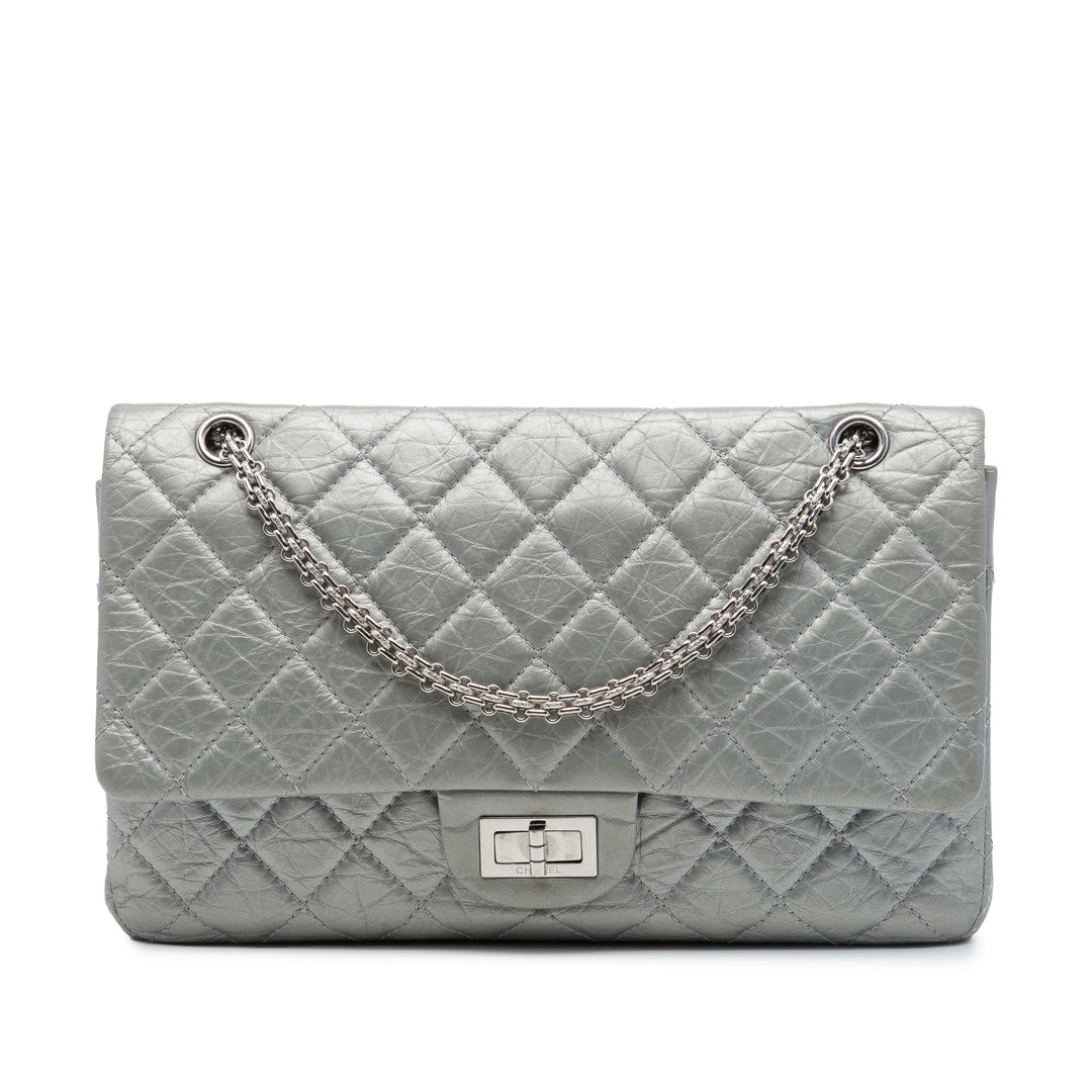 Chanel Matelassé Métallisé vieilli Reissue 2.55 Double rabat 227 Cuir de veau Argenté