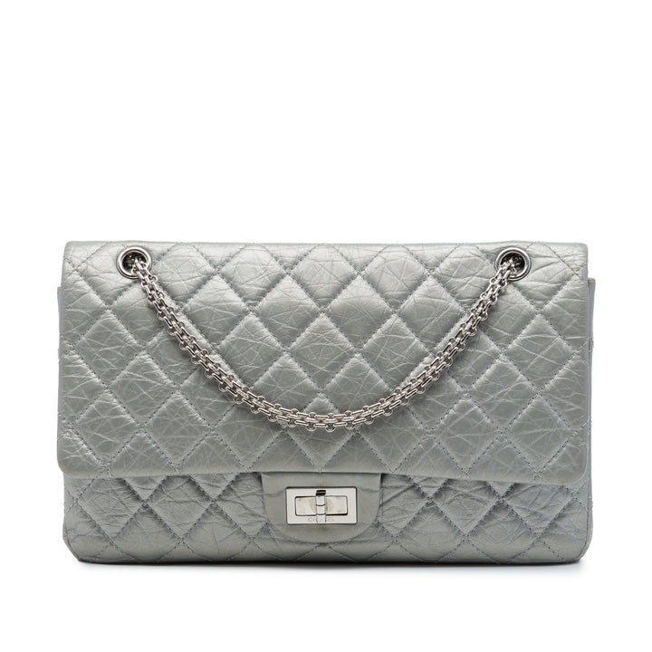 Chanel Matelassé Métallisé vieilli Reissue 2.55 Double rabat 227 Cuir de veau Argenté
