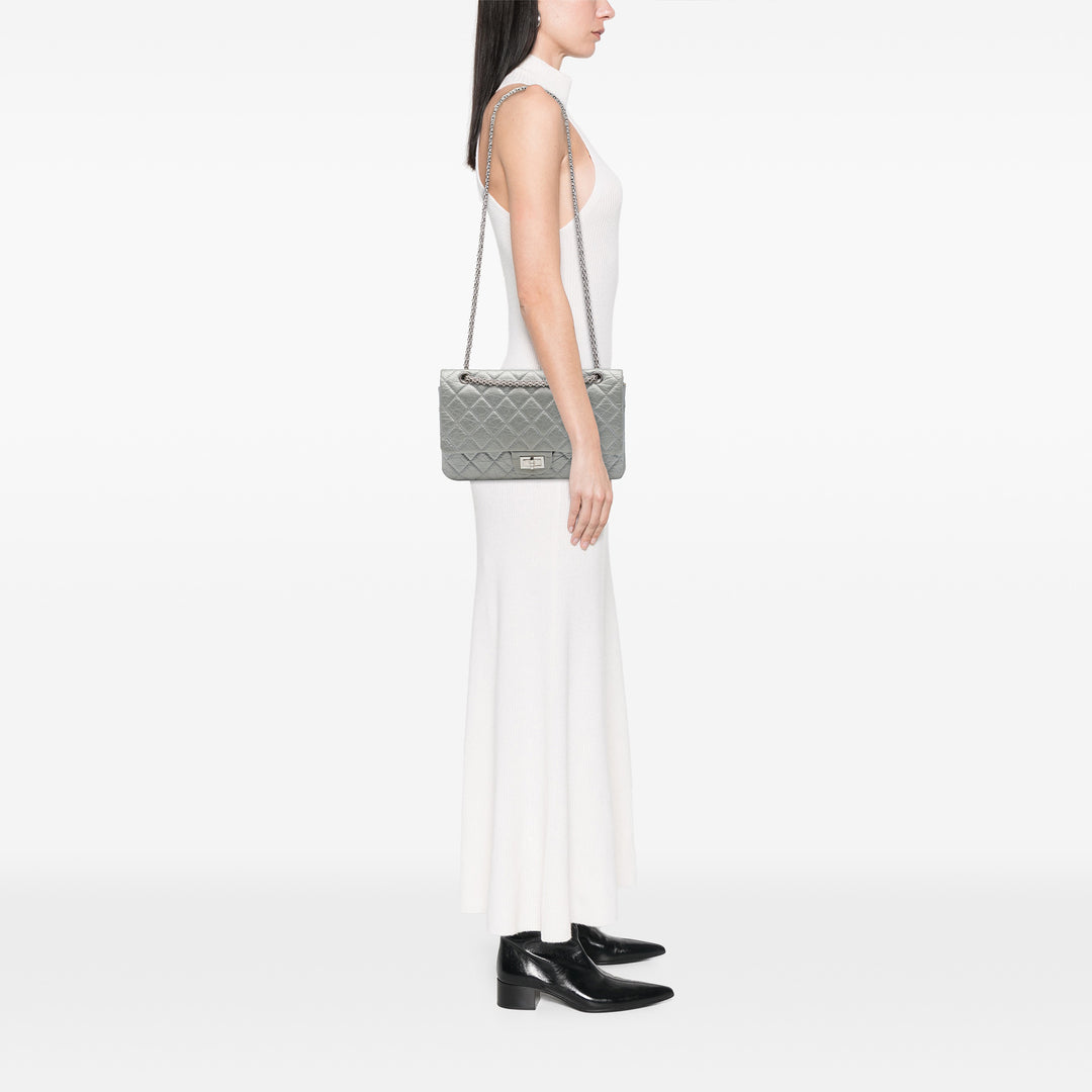 Chanel Matelassé Métallisé vieilli Reissue 2.55 Double rabat 227 Cuir de veau Argenté