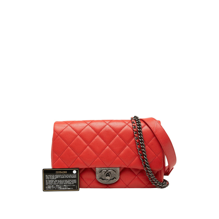 Chanel Matelassé Double Carry Waist Chaîne à rabat Petit Cuir de chèvre