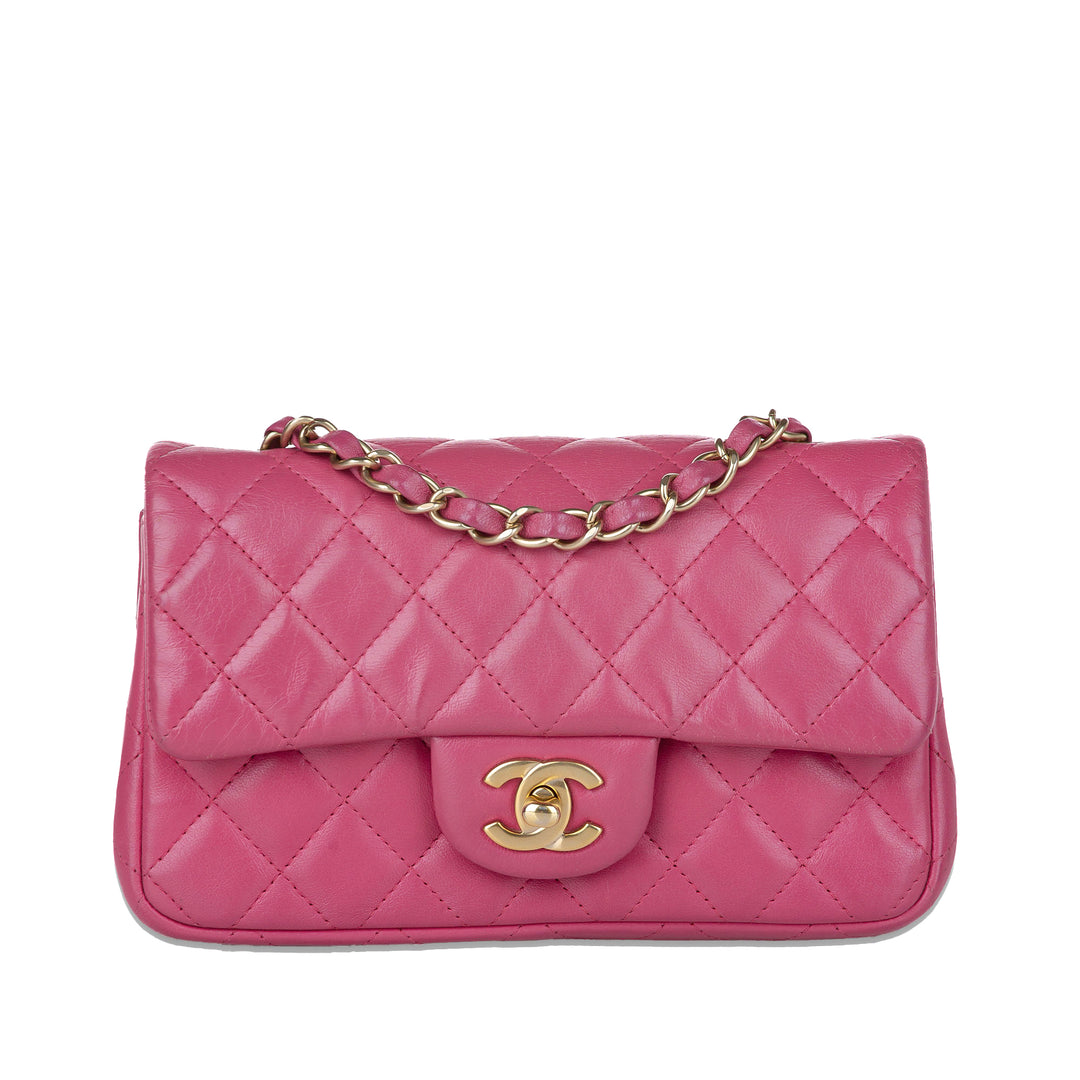 Mini Rectangular Classic Lambskin Single Flap Pink - Gaby Paris