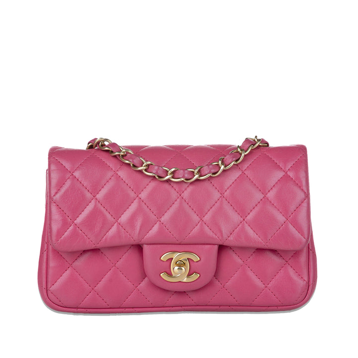 Mini Rectangular Classic Lambskin Single Flap Pink - Gaby Paris