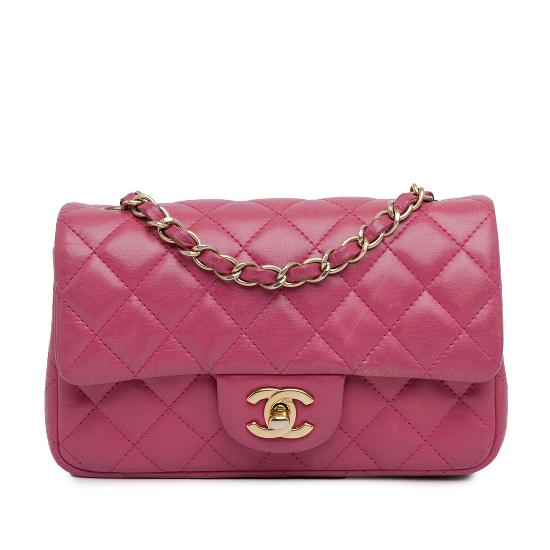 Mini Rectangular Classic Lambskin Single Flap Pink - Gaby Paris