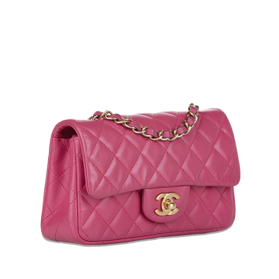 Mini Rectangular Classic Lambskin Single Flap Pink - Gaby Paris