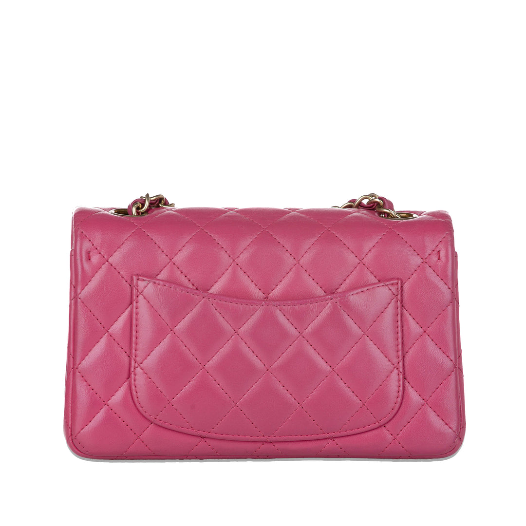 Mini Rectangular Classic Lambskin Single Flap Pink - Gaby Paris