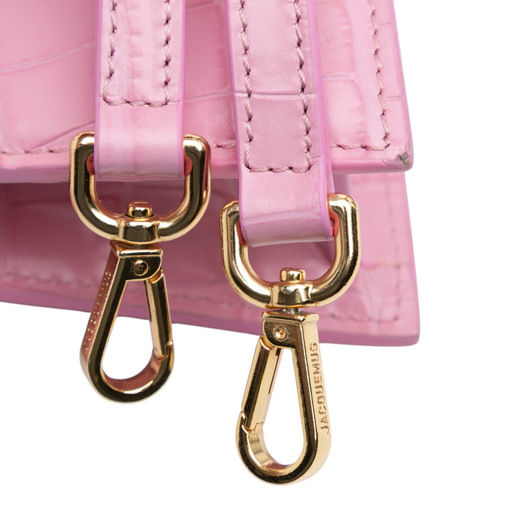 Jacquemus Crocodile Embossed Cuir de veau Le Sac Rond Bag Rose