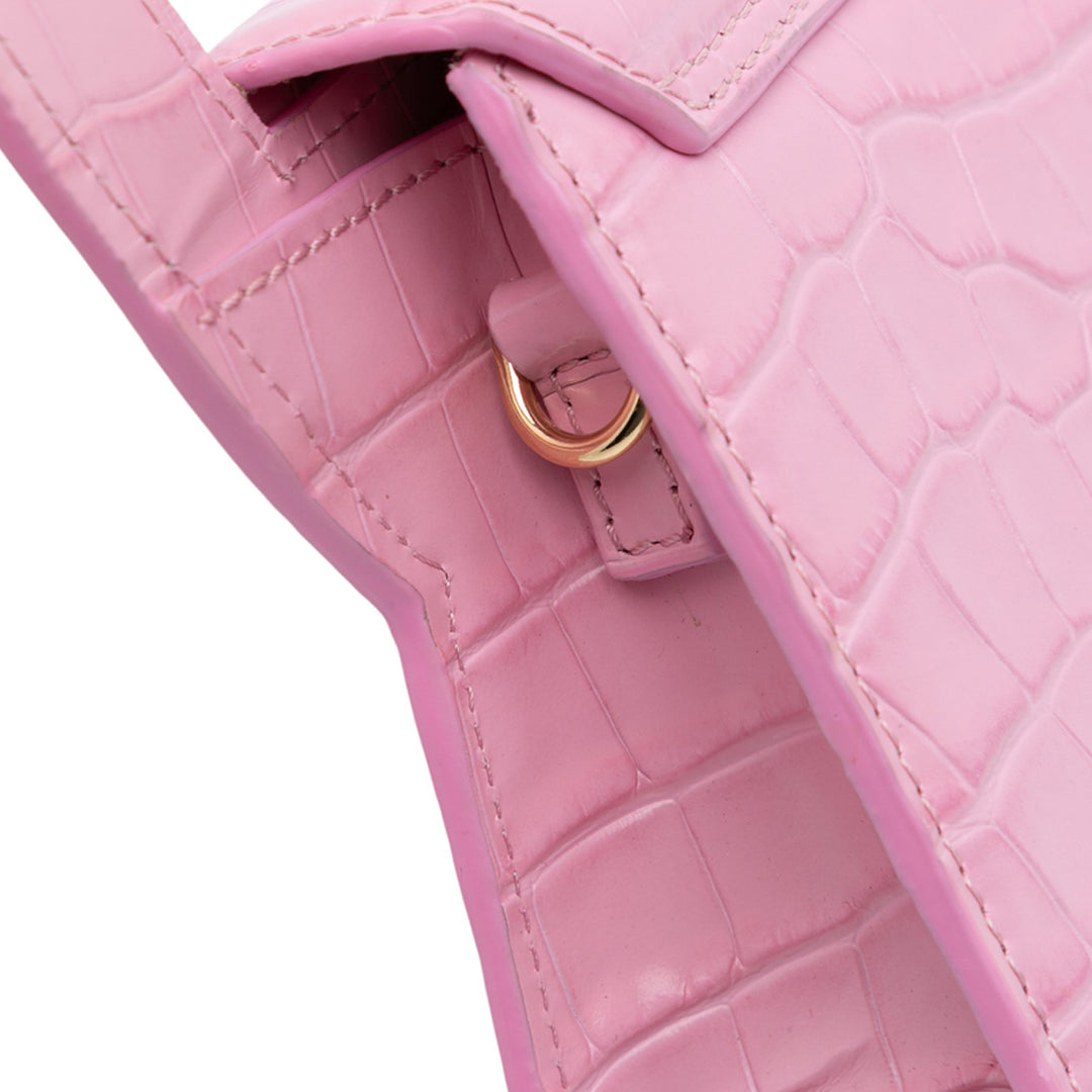 Jacquemus Crocodile Embossed Cuir de veau Le Sac Rond Bag Rose
