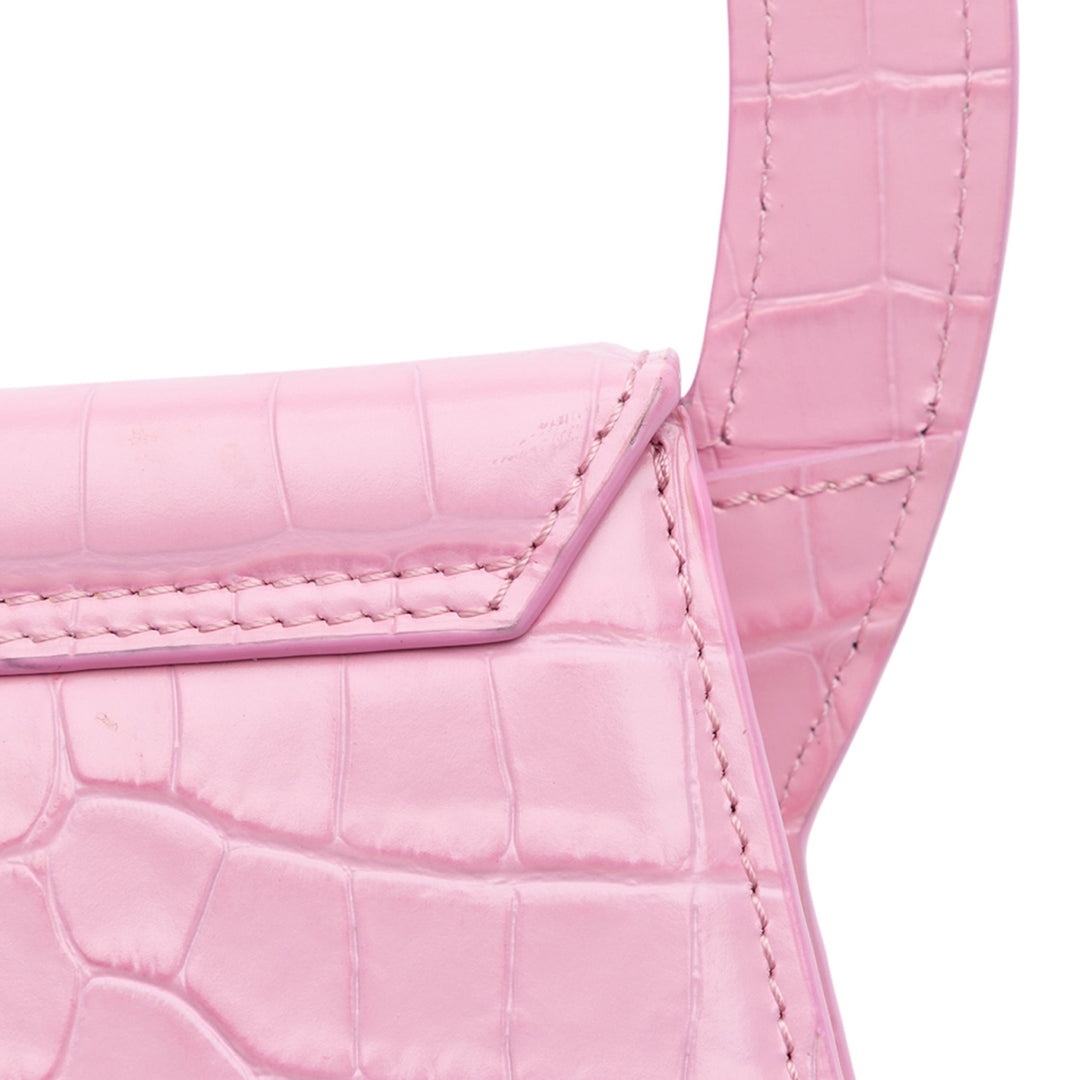 Jacquemus Crocodile Embossed Cuir de veau Le Sac Rond Bag Rose