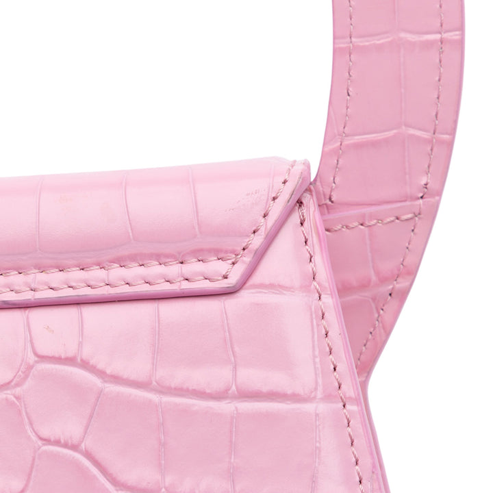 Jacquemus Crocodile Embossed Cuir de veau Le Sac Rond Bag Rose