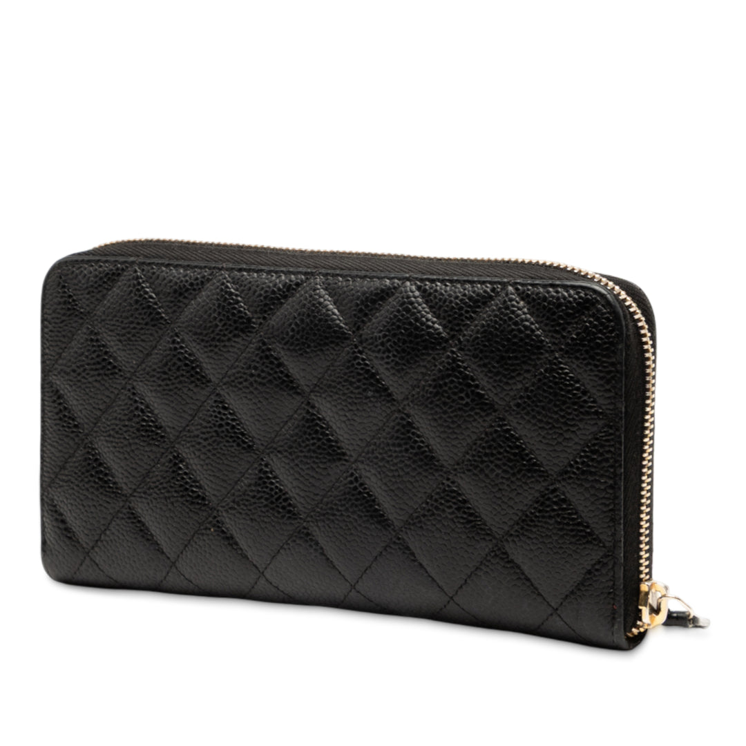 Chanel CC Quilted Caviar Zip Around Long Wallet Noir