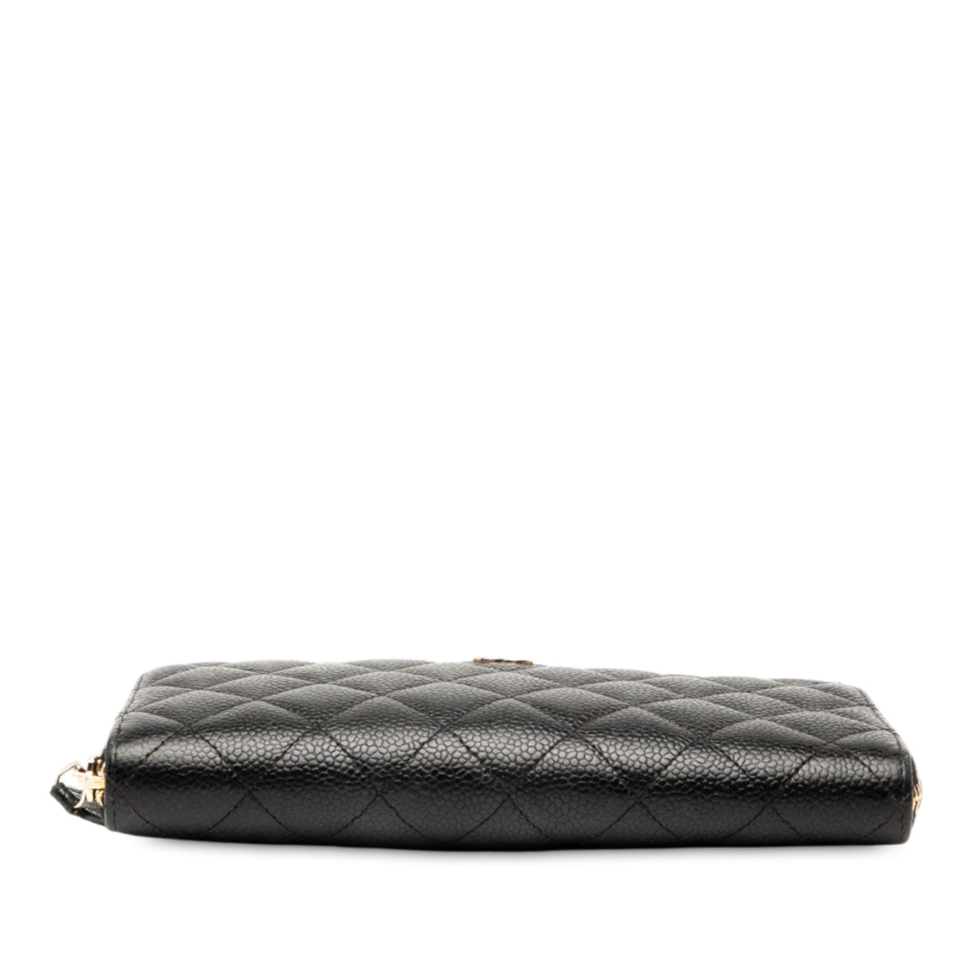 Chanel CC Quilted Caviar Zip Around Long Wallet Noir