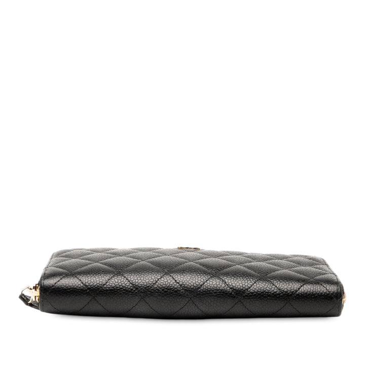 Chanel CC Quilted Caviar Zip Around Long Wallet Noir