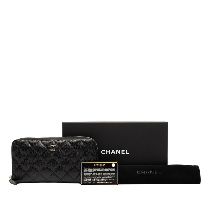 Chanel CC Quilted Caviar Zip Around Long Wallet Noir