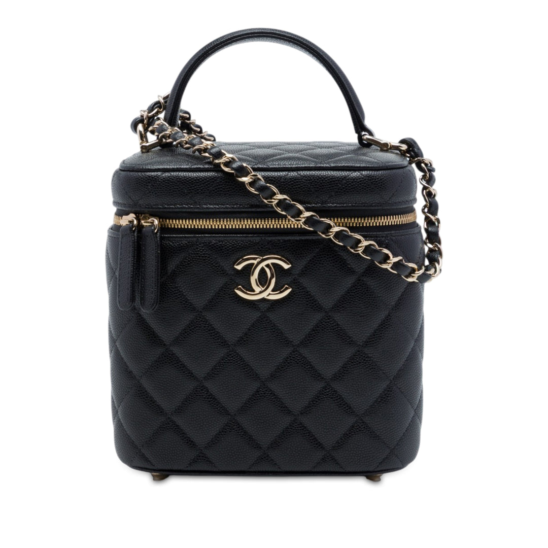 CC Matelassé Vanity avec chaîne Cuir caviar Noir